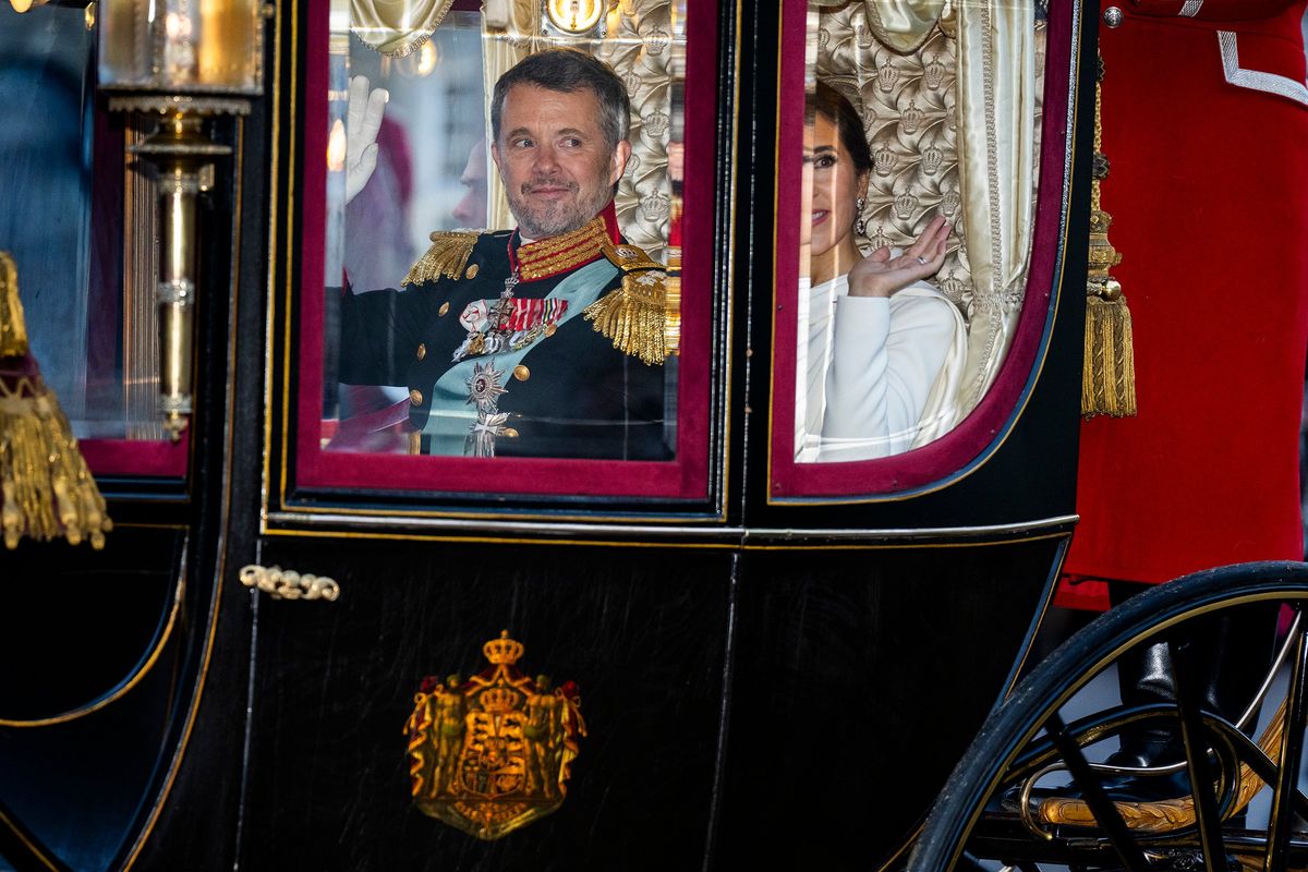 King Frederik X and Queen Mary of Denmark arrive at Amalienborg Castle after being proclaimed as King and Queen of Denmark on Sunday in Copenhagen, Denmark.  (Martin Sylvest Andersen)