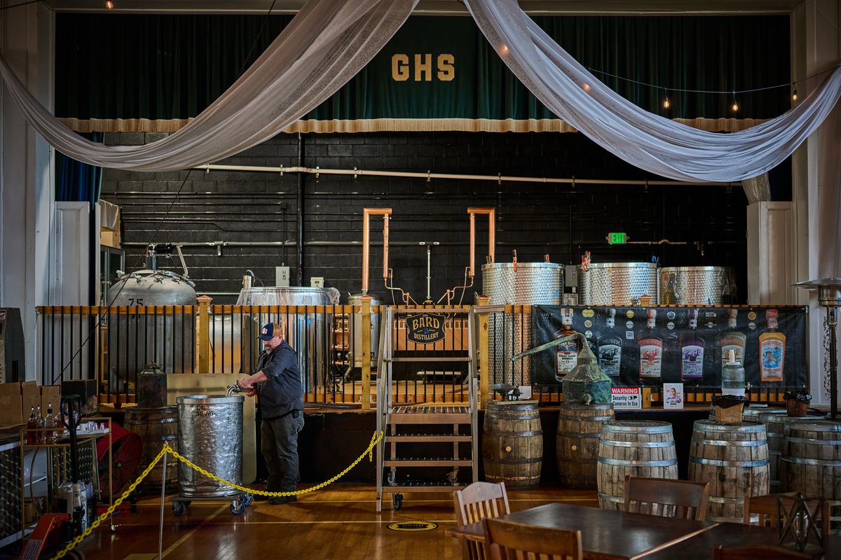 Bard prepares bourbon for bottling at his distillery in Graham, Kentucky. (William DeShazer/For The Washington Post)