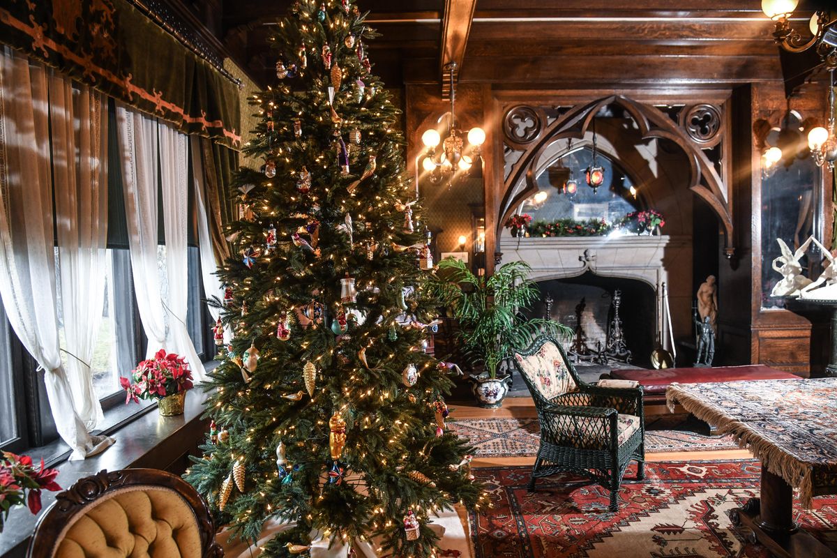 The Campbell House library is decorated for the holiday season. (Dan Pelle / The Spokesman-Review)