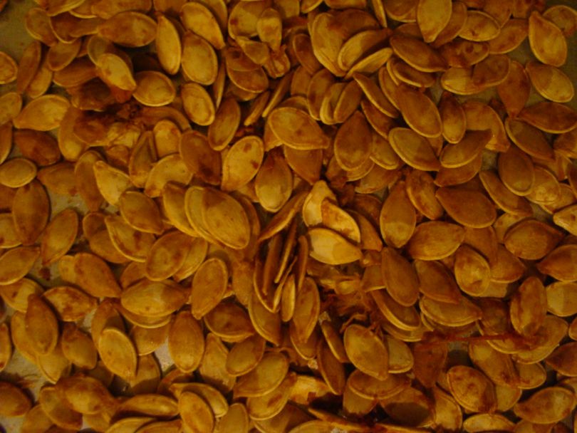 Toasted pumpkin seeds right out of the oven. (Maggie Bullock)