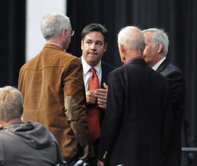 Rep. Raul Labrador listens to parliamentarians Saturday during the Idaho Republican Convention in Moscow. (Associated Press)