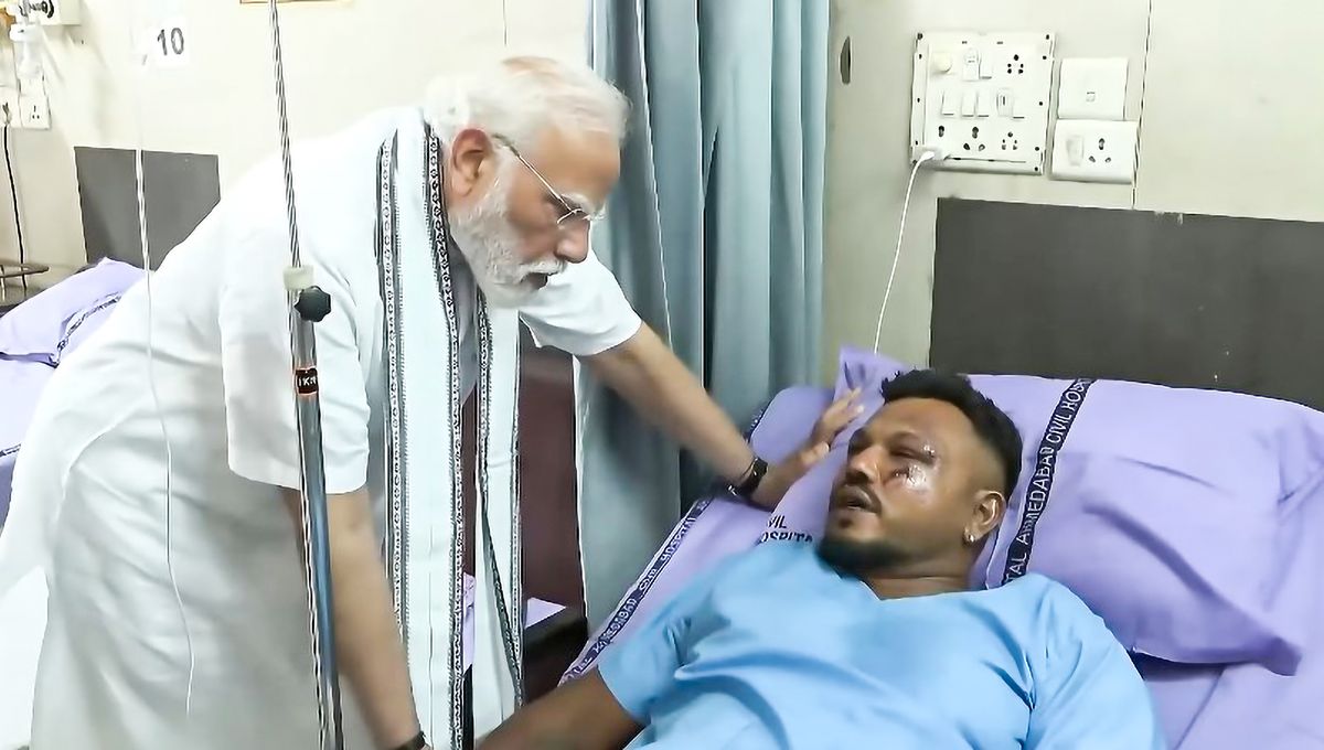 This video screenshot shows Indian Prime Minister NARENDRA MODI (L) visiting the only survivor in an Air India plane crash at a hospital in Ahmedabad, India’s western state of Gujarat. The Indian government has launched a formal investigation into Thursday’s tragic Air India plane crash, confirmed the country’s Civil Aviation Minister Ram Mohan Naidu in a social media post. According to the latest media reports, a total of 265 dead bodies had already been brought to a local government hospital in Ahmedabad city, where the plane crash had taken place. (Javed Dar/ZUMA Press/TNS)