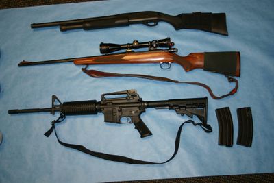 Several rifles were found in a storage unit off the Gonzaga University campus. Courtesy of Brian Schaeffer, Spokane Fire Department (Courtesy of Brian Schaeffer, Spokane Fire Department / The Spokesman-Review)