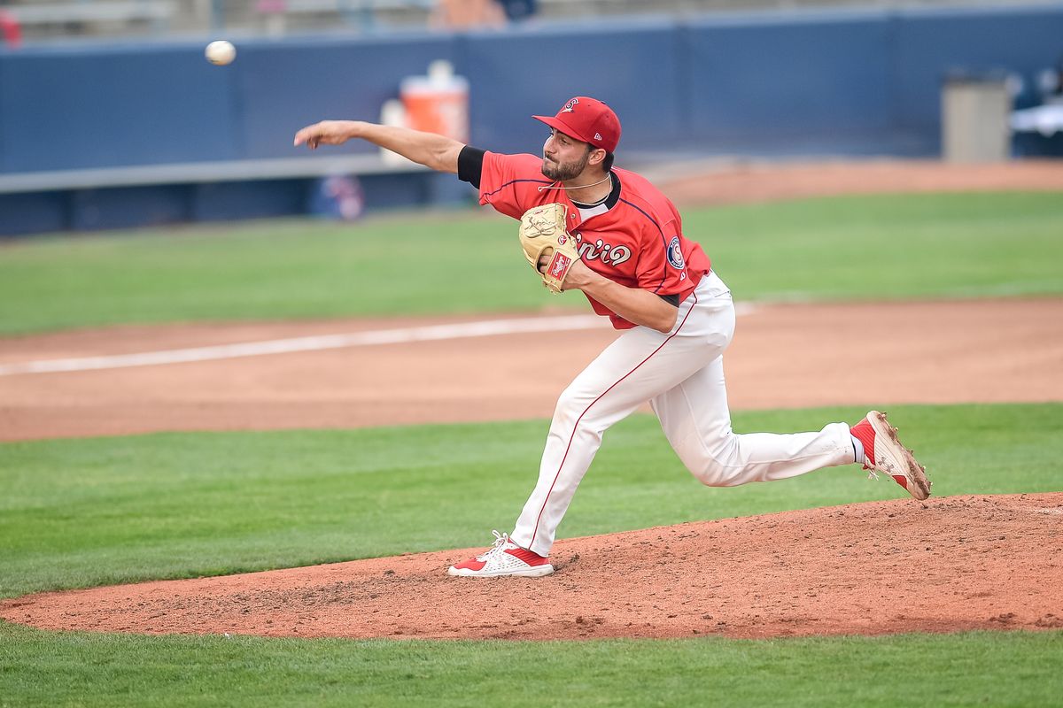 Spokane Indians pitcher Chris McMahon delivers against the Vancouver Canadians on Sunday, Aug. 1, 2021 at Avista Stadium.  (Libby Kamrowski/ THE SPOKESMAN-REVIEW)