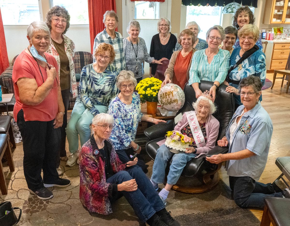 Fran Rogers celebrates her birthday with her craft group Creative Connections.  (COLIN MULVANY/THE SPOKESMAN-REVI)