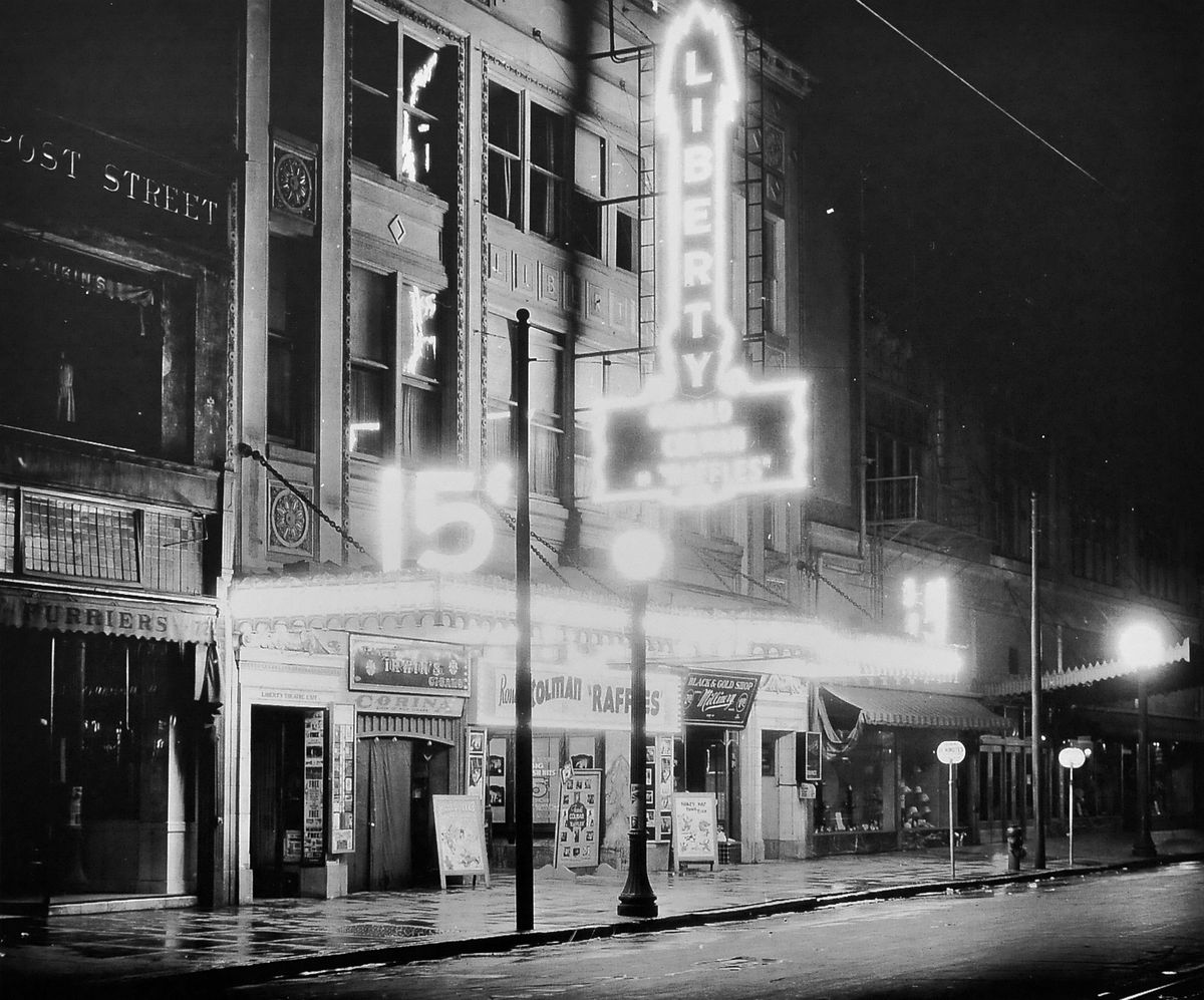 1930: The Liberty Theater was a popular destination in its heyday, competing with the Clemmer Theater (now the Bing) for moviegoers after its construction in 1914.