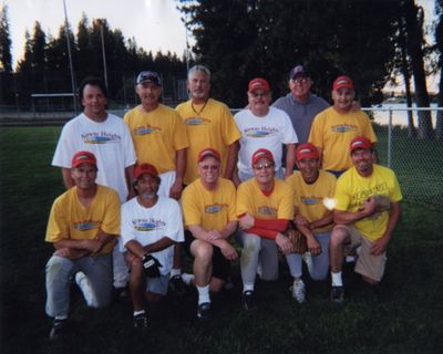 Airway Heights Physical Therapy is the Senior Softball USA Spokane League 50-plus champion, finishing with 19 wins, one loss. Team members are, rear from left, Jim DuDa, Wayne Musclewhite, Gary Perkins, George Quiggle, Dave Gunderson and Terry Propec; front, Mark Reinhart, Frank Ferrell, Jim O’Hare, Dan Griffiths, Bob Hull and Phil Conrath. Not pictured are Fred Taylor, Dave LaPard, Bill Kruger and Dana Senecal.