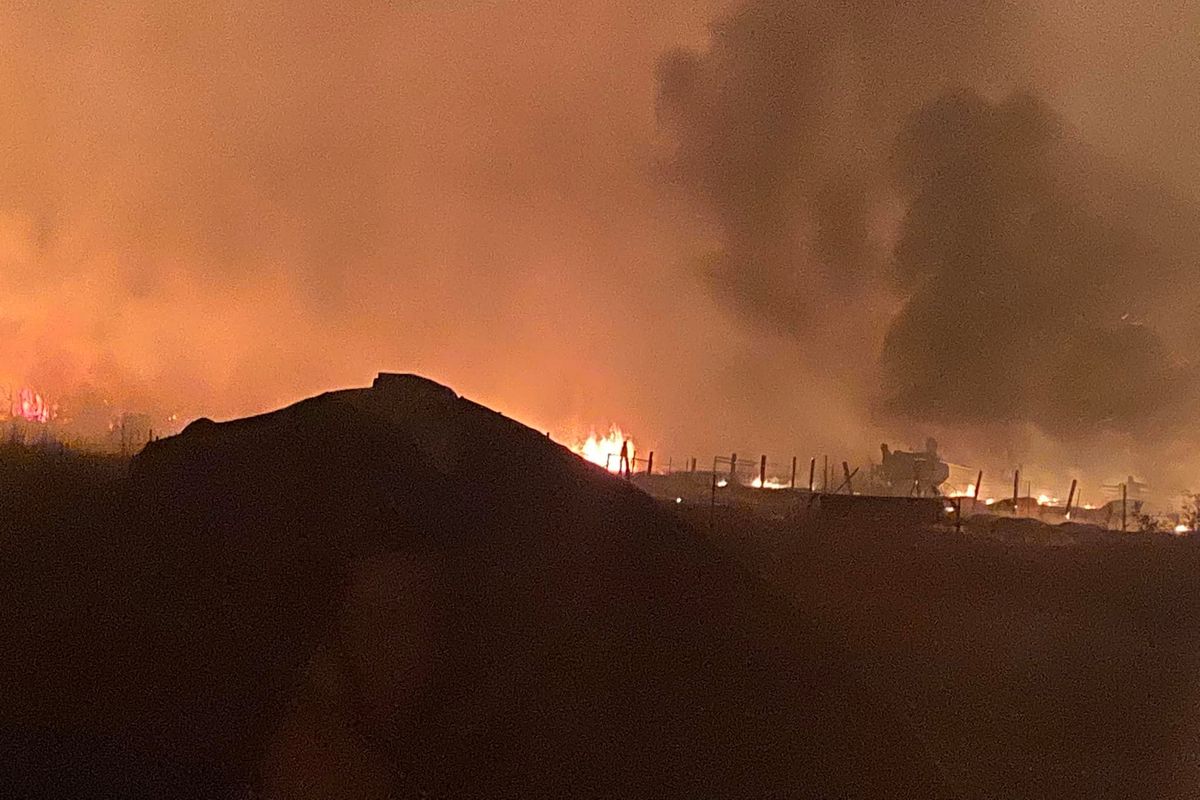A fire near Nespelem and the Colville Indian Agency grew to over 10,000 acres Tuesday after lightning ignited the blaze Monday night. Seven homes were lost along with outbuildings and livestock.  (Courtesy of Dan Nanamkin)