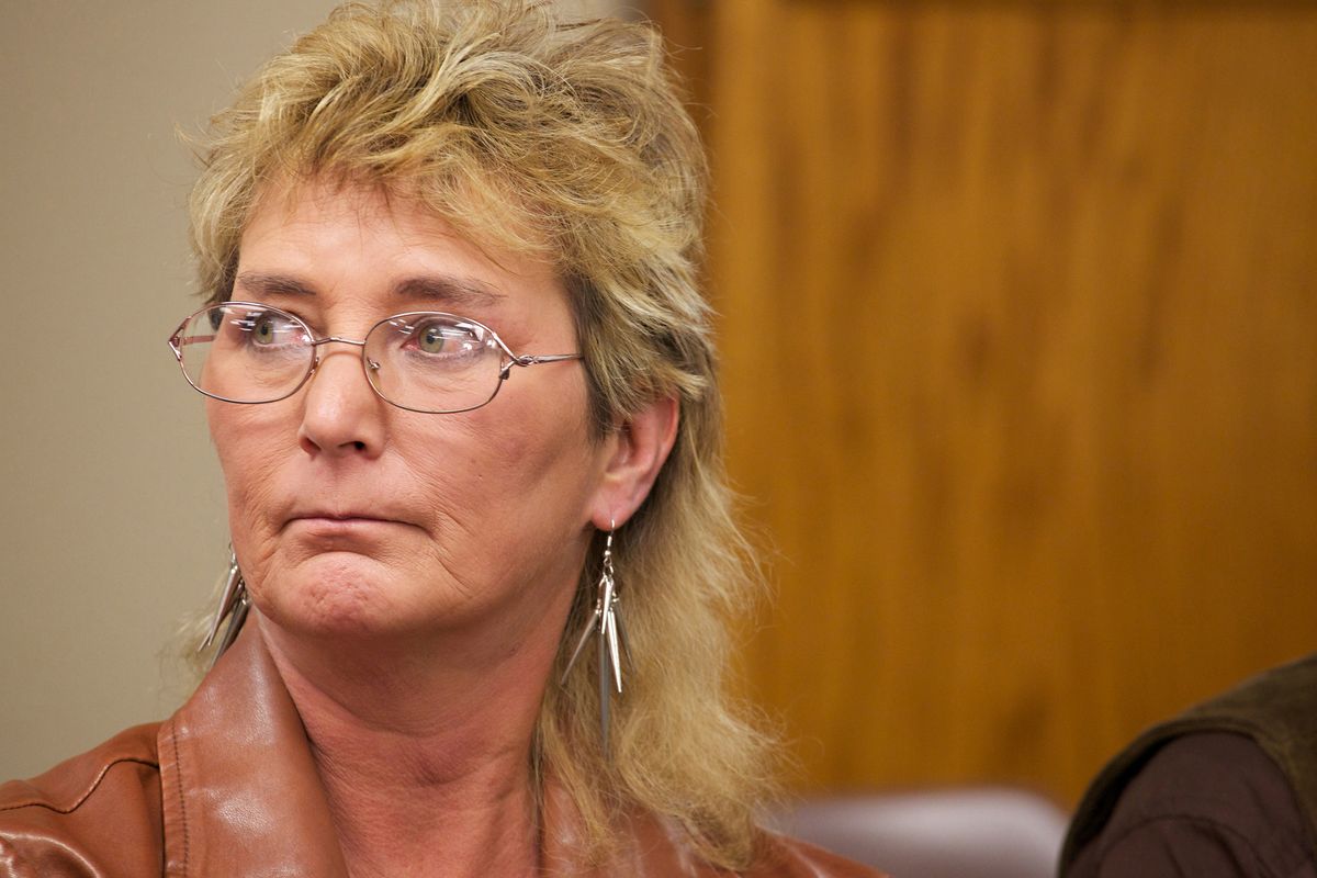 In this Tuesday, Oct. 30, 2012, photo, Tina Curl of Lake Luzerne, N.Y., reacts as media witnesses describe the last moments of Donald Moeller, the man convicted of killing her 9-year-old daughter, after Moeller's execution at the South Dakota State Penitentiary in Sioux Falls. Moeller, 60, kidnapped, raped and stabbed Becky O'Connell to death in 1990. (Amber Hunt / Associated Press)