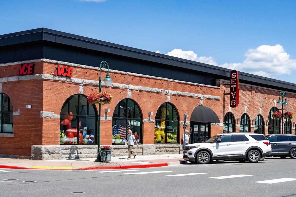 Sety’s Ace Hardware in Chewelah reopened Monday after a fire in August 2023 gutted the historic building designed by renowned architect Kirtland Cutter. Though the top two floors were destroyed in the fire, the first floor brick exterior was able to be saved and incorporated into the new structure.  (COLIN MULVANY/THE SPOKESMAN-REVIEW)