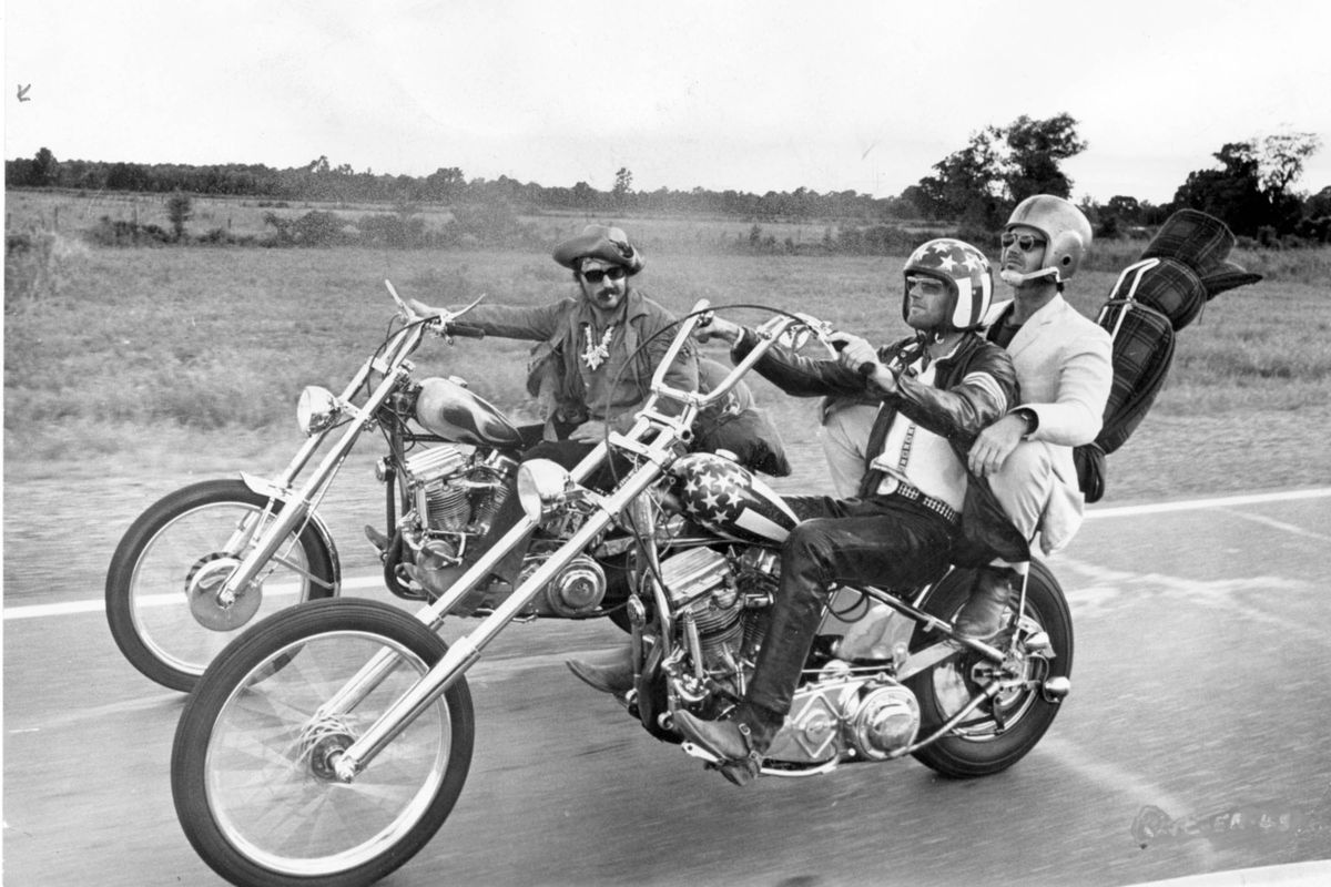 The 1969 counterculture movie “Easy Rider” features Dennis Hopper, left, and Peter Fonda as two bikers on the road in the Southwest.  (Columbia Pictures)