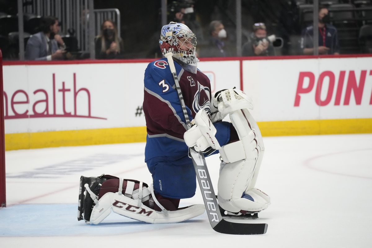 Former Colorado Avalanche goaltender Philipp Grubauer in the third period of Game 5 of an NHL hockey Stanley Cup second-round playoff series Tuesday, June 8, 2021,in Denver. Grubauer is part of a goalie tandem the Seattle Kraken expects to use.  (David Zalubowski)