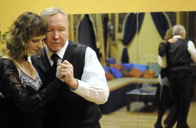 Arlene and Stan Jones dance an Argentine tango at the Simply Dance studio in downtown Spokane on  Jan 23. The avid ballroom dancers met at a dance 11 years ago in Alaska and still dance several nights a week.  (Jesse Tinsley / The Spokesman-Review)