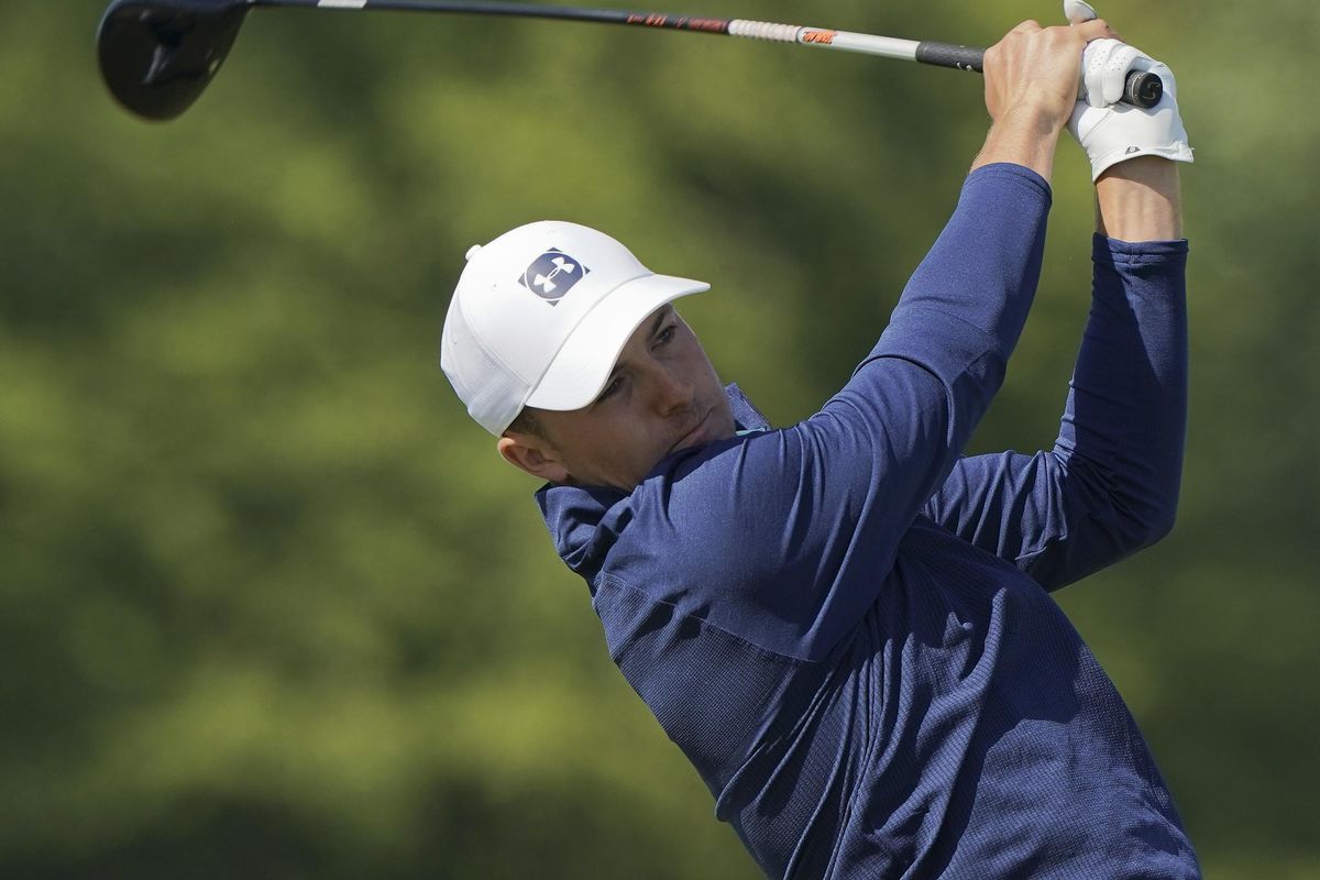Jordan Spieth hits off the eighth tee during a practice round for the U.S. Open Golf Championship, Tuesday in Southampton, N.Y. (Carolyn Kaster / AP)