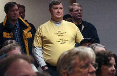 
David D. Hopkins of Hayden wears his opinion about the proposed resort expansion on his T-shirt, which reads, 