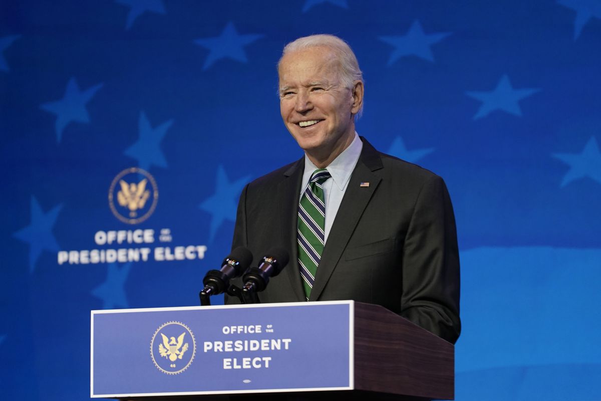 President-elect Joe Biden speaks during an event at The Queen theater, Saturday, Jan. 16, 2021, in Wilmington, Del.  (Matt Slocum)