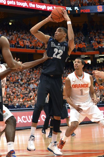 Georgetown’s Otto Porter (22) finished with 38 points Saturday, including a four-point play that doubled the Hoyas’ advantage. (Associated Press)