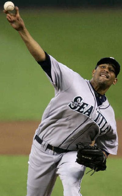 
M's starter Francisco Cruceta pitches during the first inning.
 (Associated Press / The Spokesman-Review)