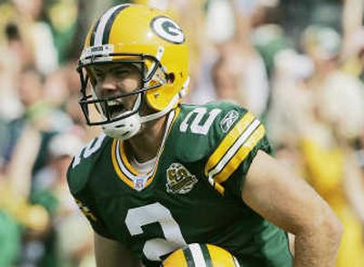 
Green Bay kicker Mason Crosby celebrates his game-winning field goal Sunday. Associated Press
 (Associated Press / The Spokesman-Review)