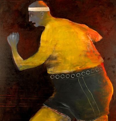 “Hard Run for a Heavy Man” is among the new works by Mel McCuddin on display at the Art Spirit Gallery in Coeur d’Alene. 