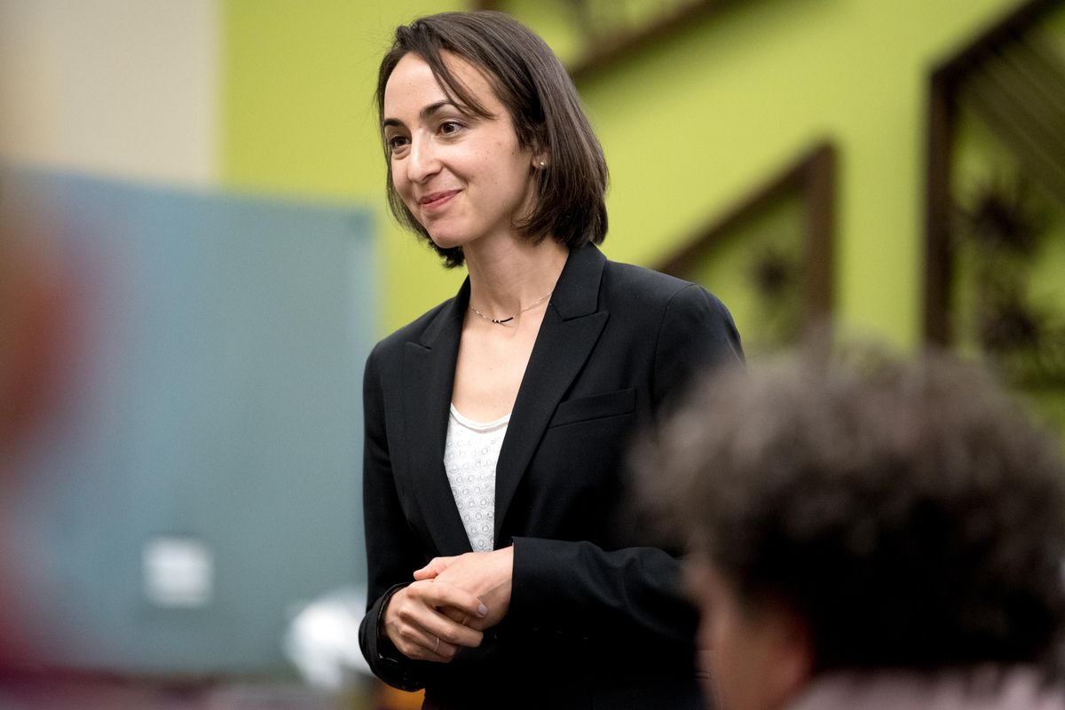 Spokane County’s new criminal justice administrator, Maggie Yates, speaks during a meet-and-greet event Monday, July 9, 2018, at the West Central Community Center in Spokane. (Tyler Tjomsland / The Spokesman-Review)