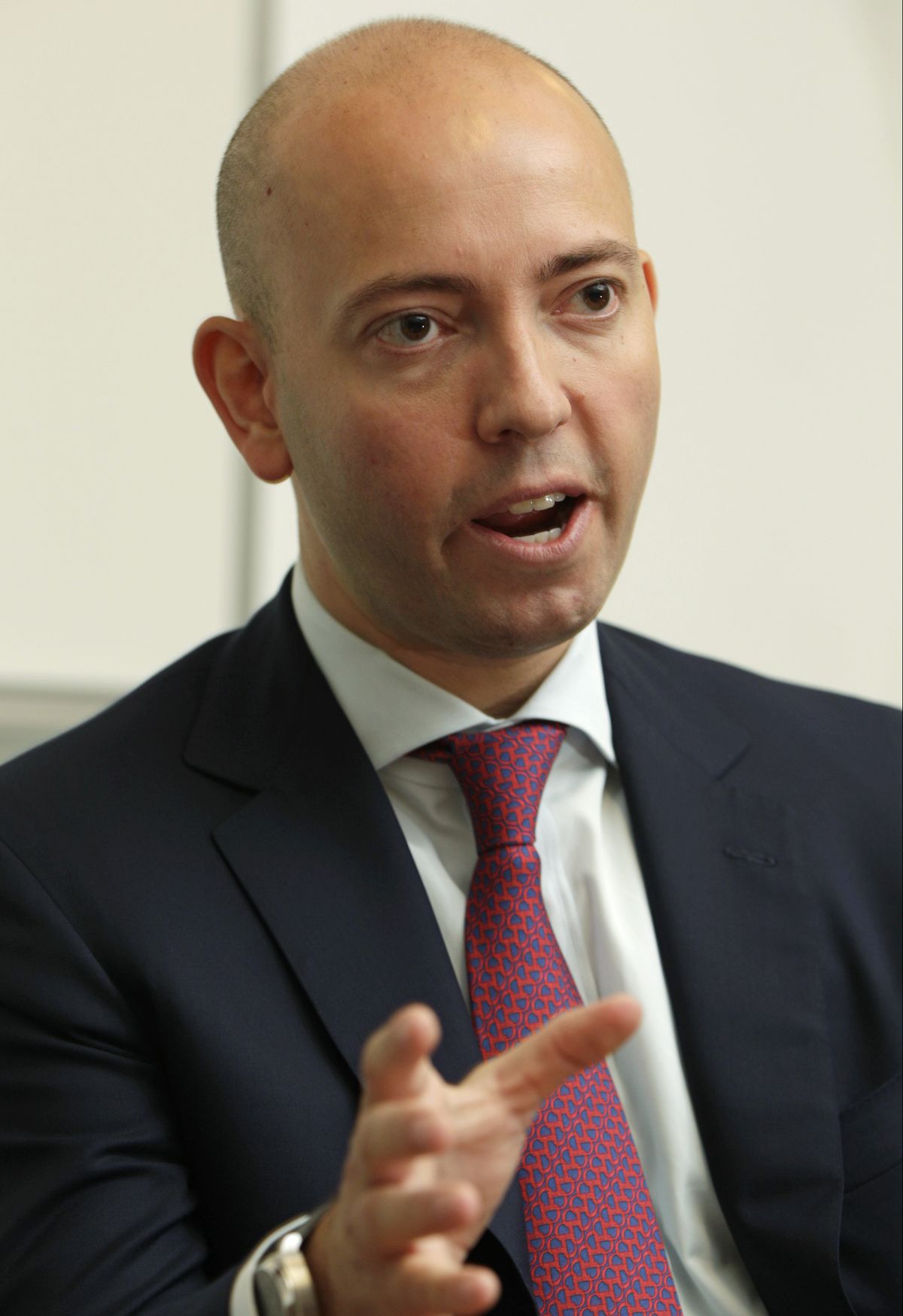 In this Tuesday, Oct. 16, 2012,  photo, Greg Smith, the former Goldman Sachs banker, responds to questions during a news interview in New York.  Smith was a vice president at Goldman Sachs until March when he announced his departure from the investment bank with a blistering editorial in The New York Times, accusing Goldman of routinely deceiving clients and relentlessly pursuing profit at the expense of morality. (Frank Ii / Associated Press)