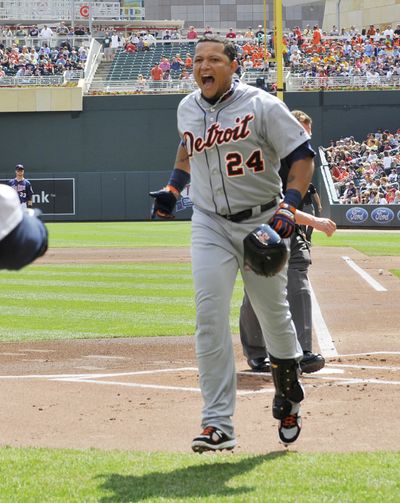 Detroit’s Miguel Cabrera leads the A.L. in hitting and is tied for first in RBIs. (Associated Press)