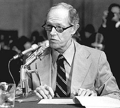 
E. Howard Hunt answers questions during Watergate hearings on Sept. 24, 1973.
 (File Associated Press / The Spokesman-Review)