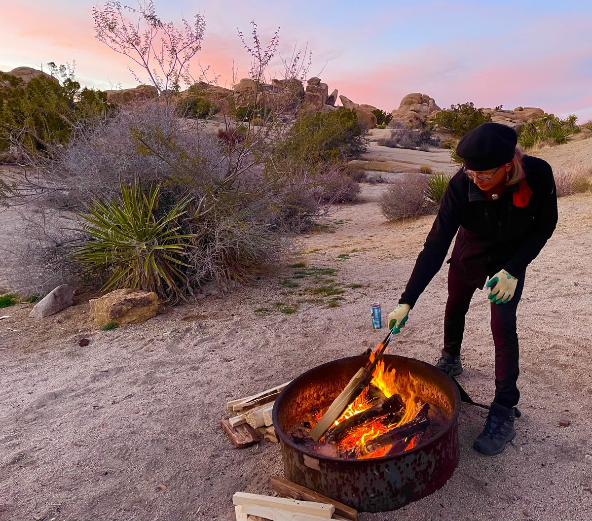 Nightly fires kept us warm in the December chill at Joshua Tree National Park. (Leslie Kelly)