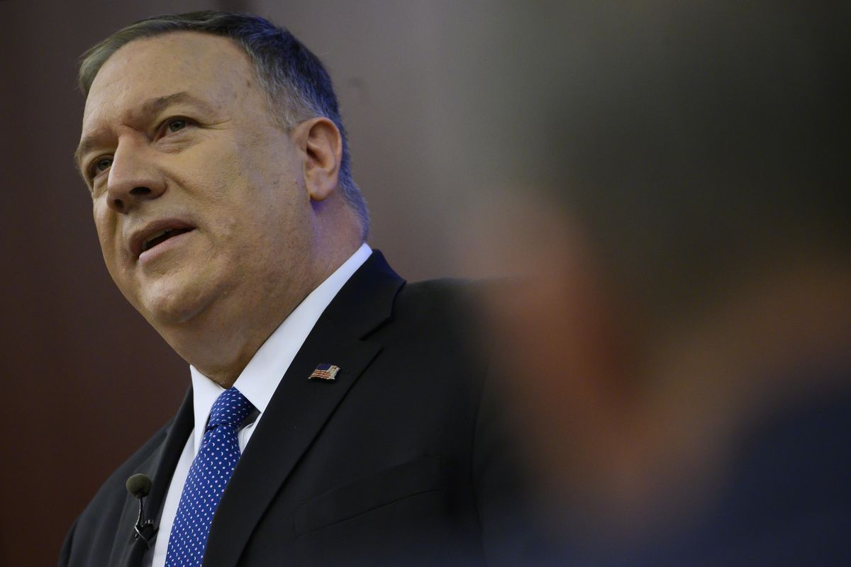 This Feb. 19, 2020 photo shows U.S. Secretary of State Mike Pompeo at a news conference at the United Nations Economic Commission for Africa, in Addis Ababa, Ethiopia. The countdown to the signing of a peace agreement between the Taliban and the United States to end the 18 years of war in Afghanistan will begin on Friday night, when the seven-day “reduction of violence" promised by the Taliban will go into effect, a senior U.S. State Department official said. The deal will be signed on Feb. 29. (Andrew Caballero-Reynolds / Associated Press)