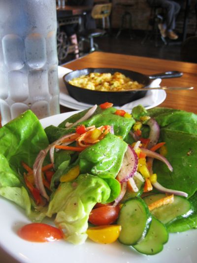 The Bibb Lettuce Garden Salad with Mac and Cheese from Casper Fry. (Lorie Hutson)