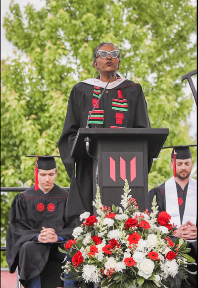 Stephy Nobles-Beans speaks at Whitworth University graduation.  (Courtesy)