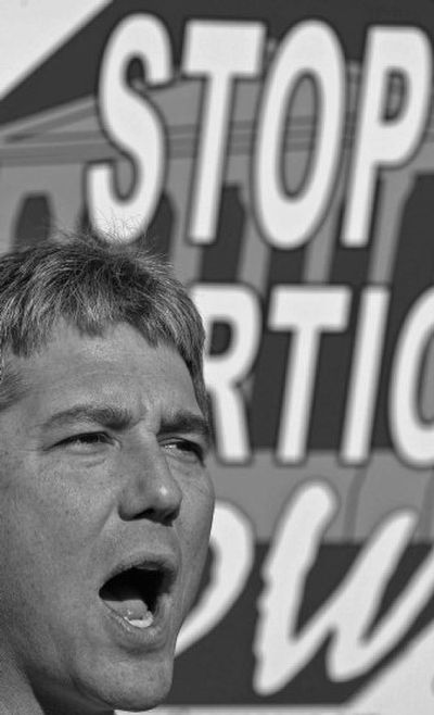 
Operation Rescue President Troy Newman holds a news conference as about 50 abortion protesters gather Monday in Wichita, Kan.  
 (The Spokesman-Review)