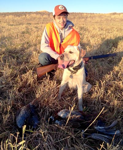 Diego Estuar, 14, and his dog Bella bagged a limit of rooster pheasants at the Fishtrap Lake pheasant release site during the 2014 Youth Upland Bird hunting season.   (Robert Estuar )