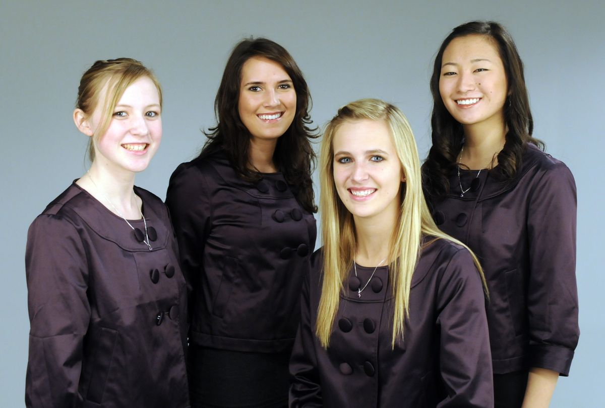 The 2009 Lilac court candidates  representing the South Hill and West Plains are, from left, Alexis Green of Cheney High School; Natale Szabo of Medical Lake High School; Ashley Burke (seated) of Lewis and Clark High School, and Catherine Chestnut of Ferris High School. (Jesse Tinsley / The Spokesman-Review)