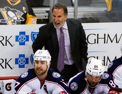 In this April 20, 2017, file photo, Columbus Blue Jackets head coach John Tortorella has words for a referee during the third period in Game 5 of an NHL first-round hockey playoff series against the Pittsburgh Penguins in Pittsburgh. The Blue Jackets played one more playoff game this season than last, but its all the same to general manager Jarmo Kekalainen and coach John Tortorella. Not good enough. (Gene J. Puskar / Associated Press)