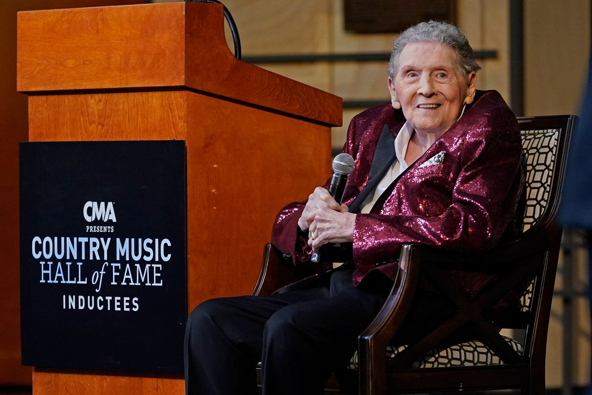 Jerry Lee Lewis speaks at the Country Music Hall of Fame after it was announced he will be inducted as a member Tuesday, May 17, 2022, in Nashville, Tenn.  (Mark Humphrey)