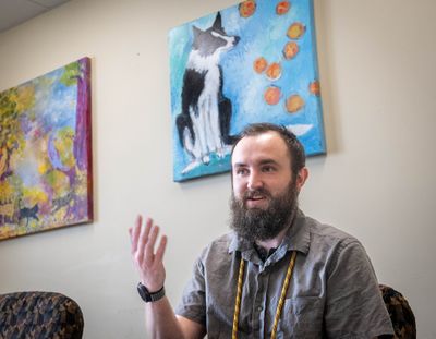 Nick Hobbs Doyle, shelter operations manager for the Spokane County Regional Animal Protection Services, addresses accusations of shelter misconduct and unnecessary euthanizations during a May interview.  (COLIN MULVANY/THE SPOKESMAN-REVIEW)