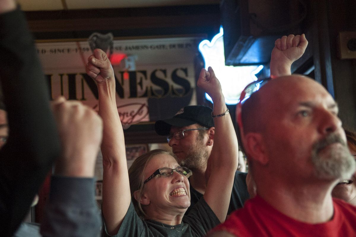 Zag fan Louann Hamersky reacts during the first half of the game against North Carolina at Jack & Dan's on Monday. (Kathy Plonka / The Spokesman-Review)