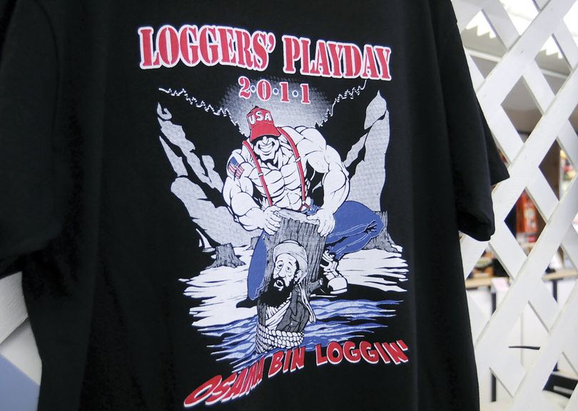 Controversial T-shirt for the Hoquiam Loggers Playdays festival. (AP photo)