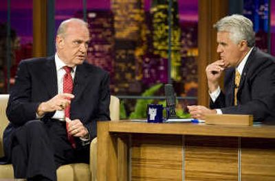 
Fred Thompson talks to Jay Leno after announcing that he is formally joining the  race for the GOP presidential nomination during Wednesday's taping of 