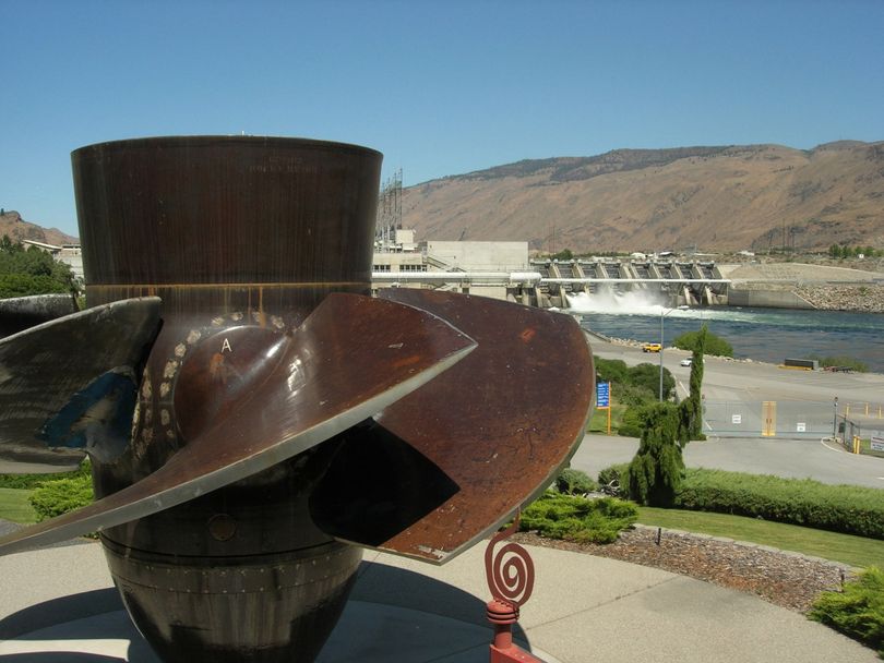 At Rocky Reach Dam, an older turbine, now replaced, serves as artwork on the grounds. Seattle Times (Seattle Times / The Spokesman-Review)