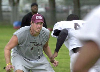 Former NFL quarterback Ryan Leaf, seen working with West Texas A&M offense in this 2006 photo, was arrested Wednesday, June 17, 2009, at the U.S.-Canada border.
 (Associated Press)