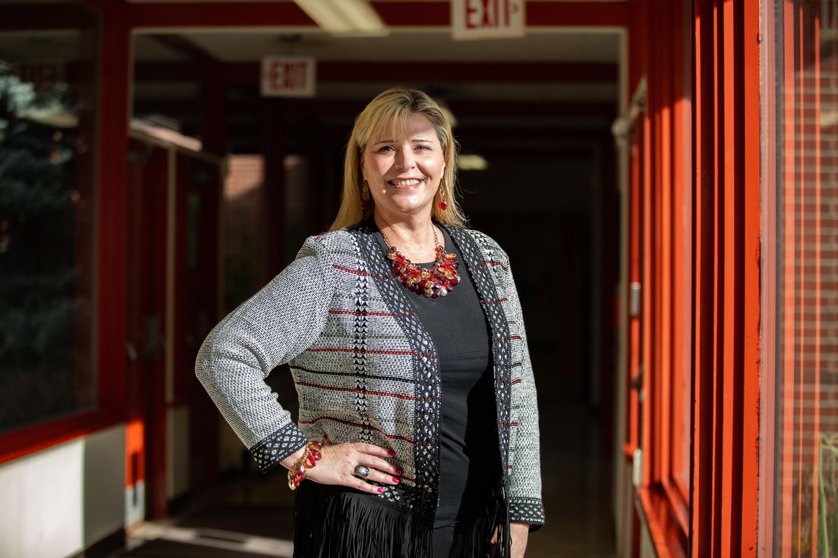 Gina Naccarto-Keele, principal at Linwood Elementary School, poses for a photo in the school on Oct. 2, 2018. Naccarto-Keele is the current Washington State Elementary School Principal of the Year. (Libby Kamrowski / The Spokesman-Review)