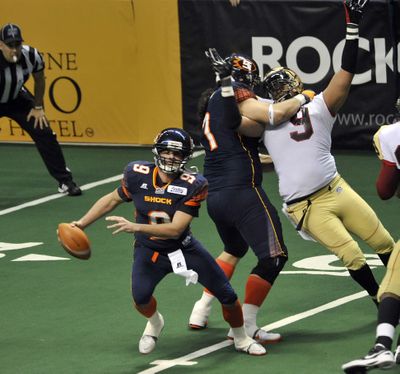 QB Erik Meyer and the Shock offense struggled in first half of defeat to Tampa Bay. (Dan Pelle)