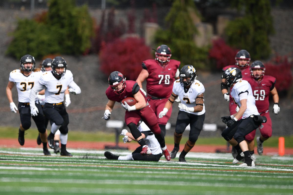Whitworth runningback Mason Elms (37) runs the ball for a first down against Pacific Lutheran during a college football game on Saturday, October 13, 2018, in Spokane, Wash. (Tyler Tjomsland / The Spokesman-Review)