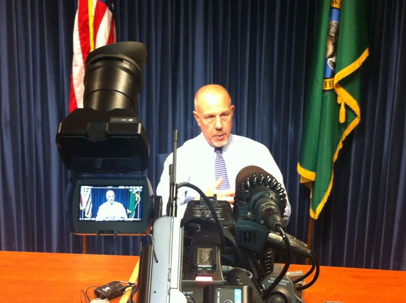 Frank Straub answers questions on Tuesday, Sept. 11, 2012 at his first press conference since he was named Spokane's Director of Law Enforcement by the Spokane City Council on Monday. (Jonathan Brunt)