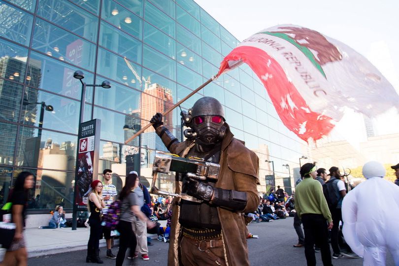 A cosplayer posing as a character from the wasteland in the 