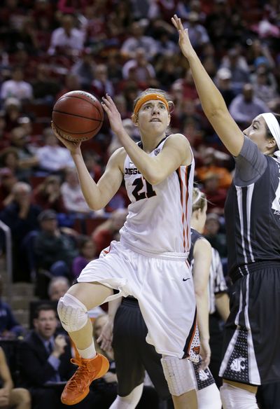 Sydney Wiese, left, led the Beavers with 20 points. (Associated Press)