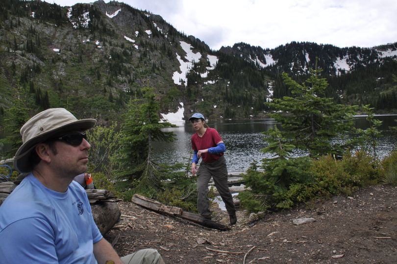 Chuck and Wendy Huber were among the Spokane Mountaineers volunteering to maintain the Stevens Lake trail in the Coeur d'Alene National Forest near Lookout Pass on June 22, 2013. (Rich Landers)